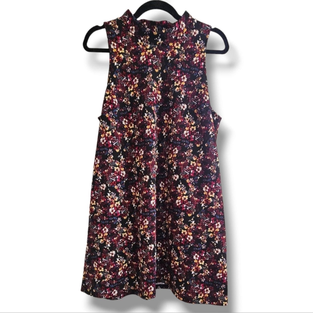 Lush Black Multi-Colored Floral High Neckline Aline Midi Dress